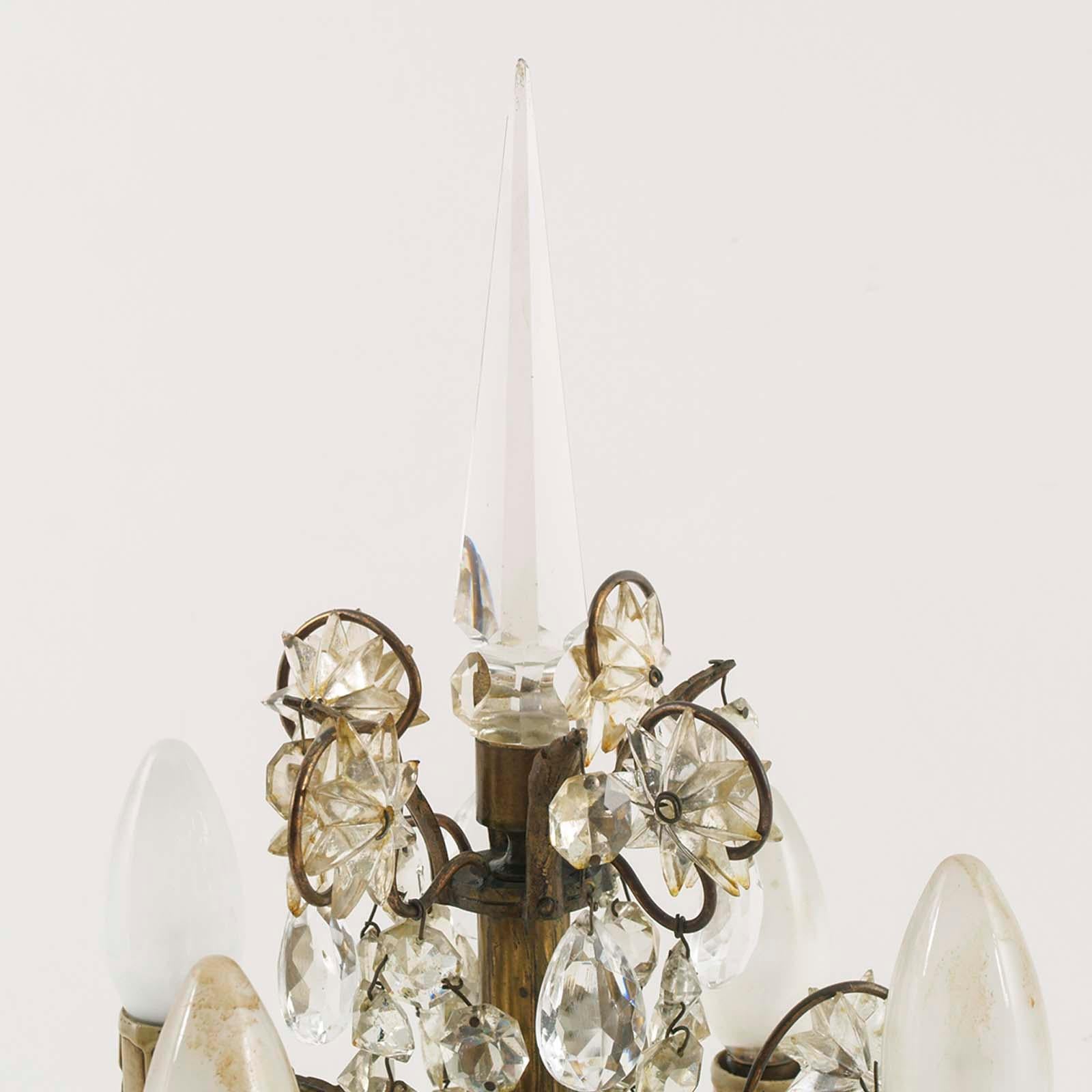 Antique Venetian Pair Electrified Girandoles Candelabra, Swaroski Crystal, Gilt In Good Condition For Sale In Vigonza, Padua