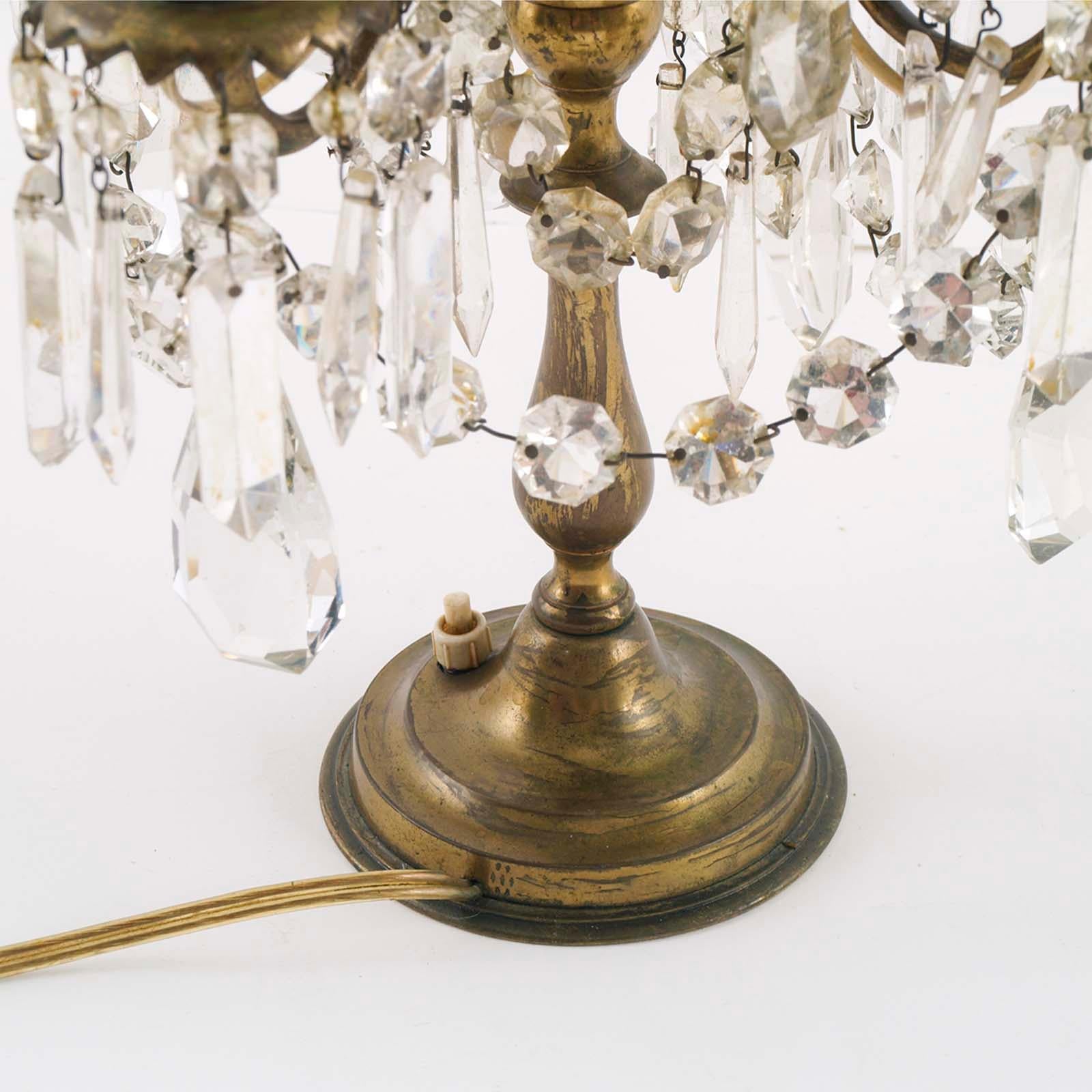 Bronze Antique Venetian Pair Electrified Girandoles Candelabra, Swaroski Crystal, Gilt For Sale
