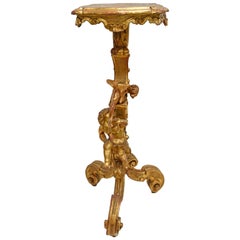 Antique Venetian Trespolo Pedestal Stand in Gilded Wood w/ Carved Dragon & Putto