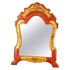 Antiker venezianischer polychrom bemalter Kommodenspiegel mit Tischplatte, um 1900