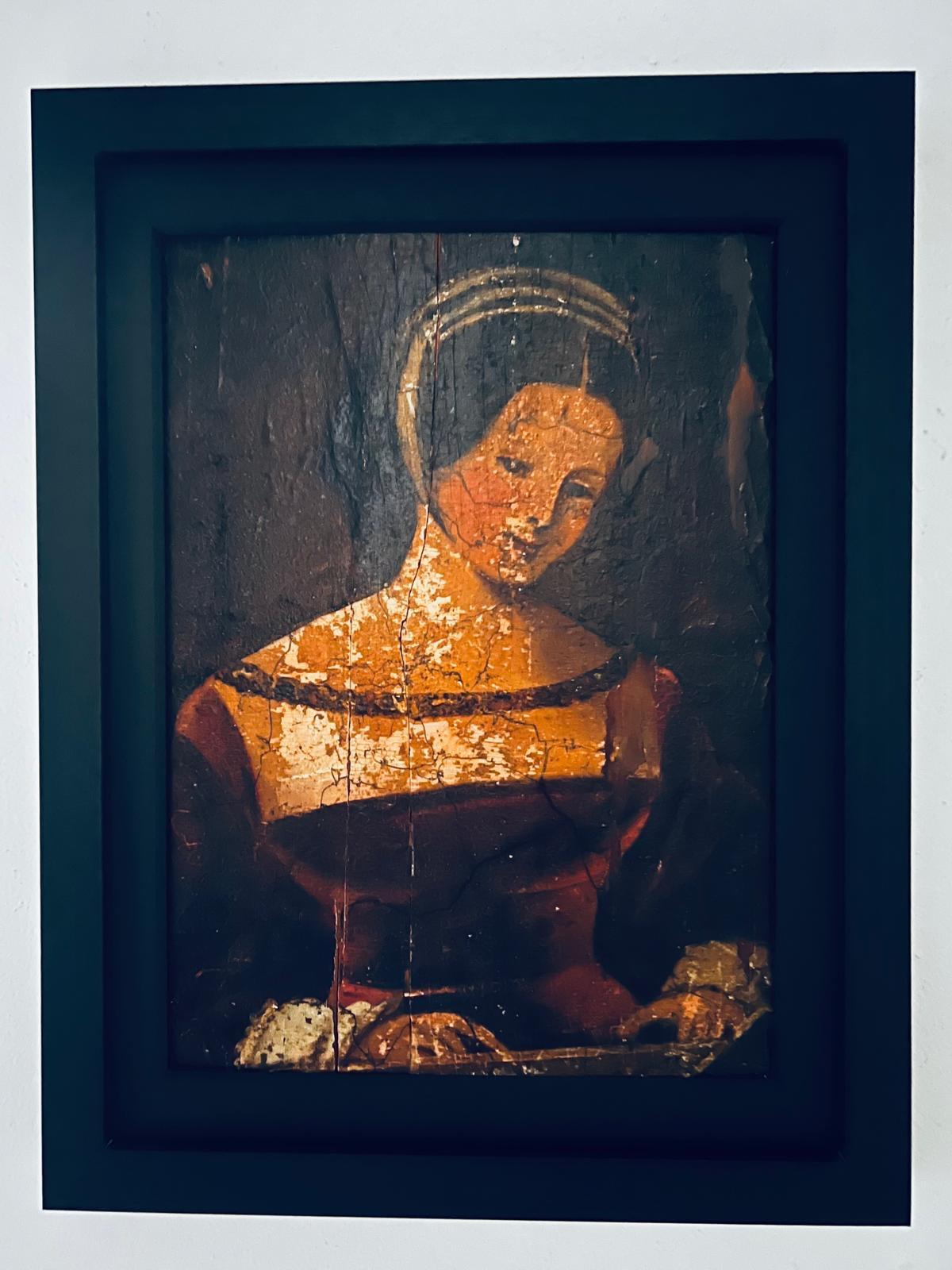 Antike venezianische Porträt einer Dame Renaissance Öl auf Holz im Angebot 1