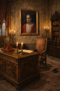 Antique Venetian Renaissance Cardinal Ludovico Trevisan 1401-1465 Oil on Canvas