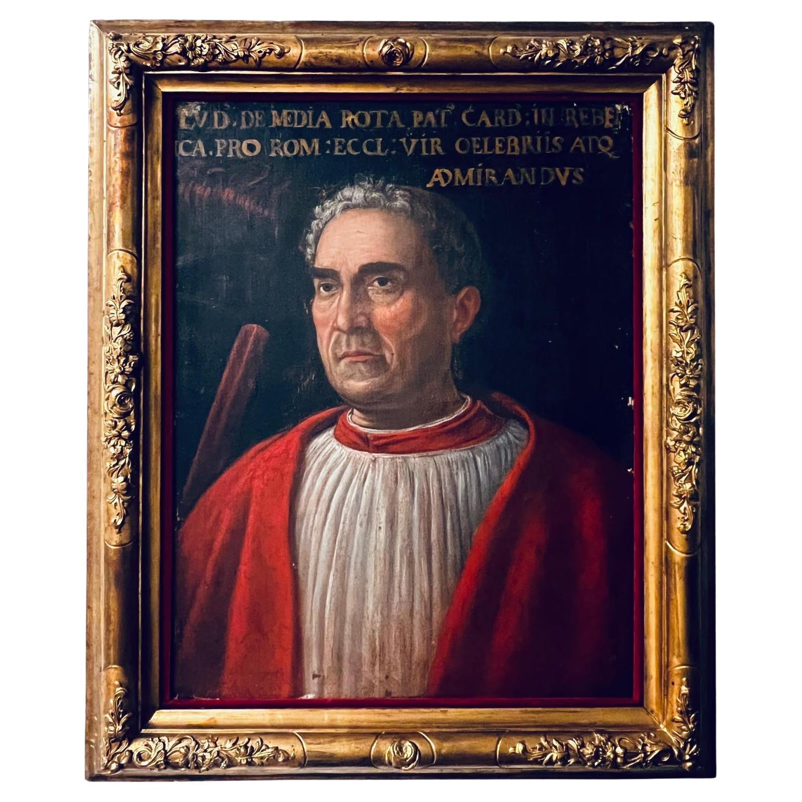 Antique Venetian Renaissance Cardinal Ludovico Trevisan 1401-1465 Oil on Canvas