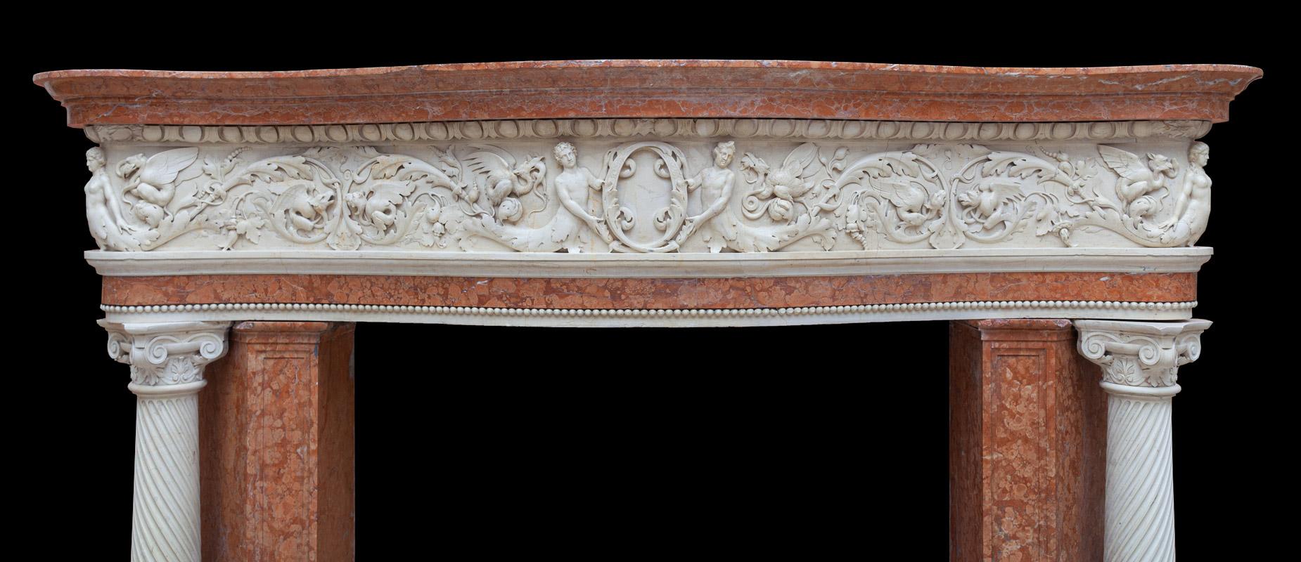 Renaissance Revival Antique Venetian Renaissance Marble Mantel For Sale