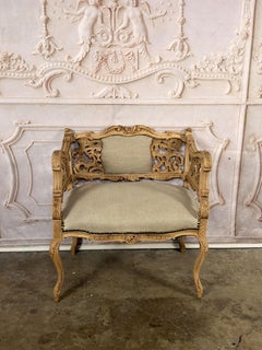 Antique Venetian Rococo Pierced Bench Settee- Hand Carved Bleached Walnut