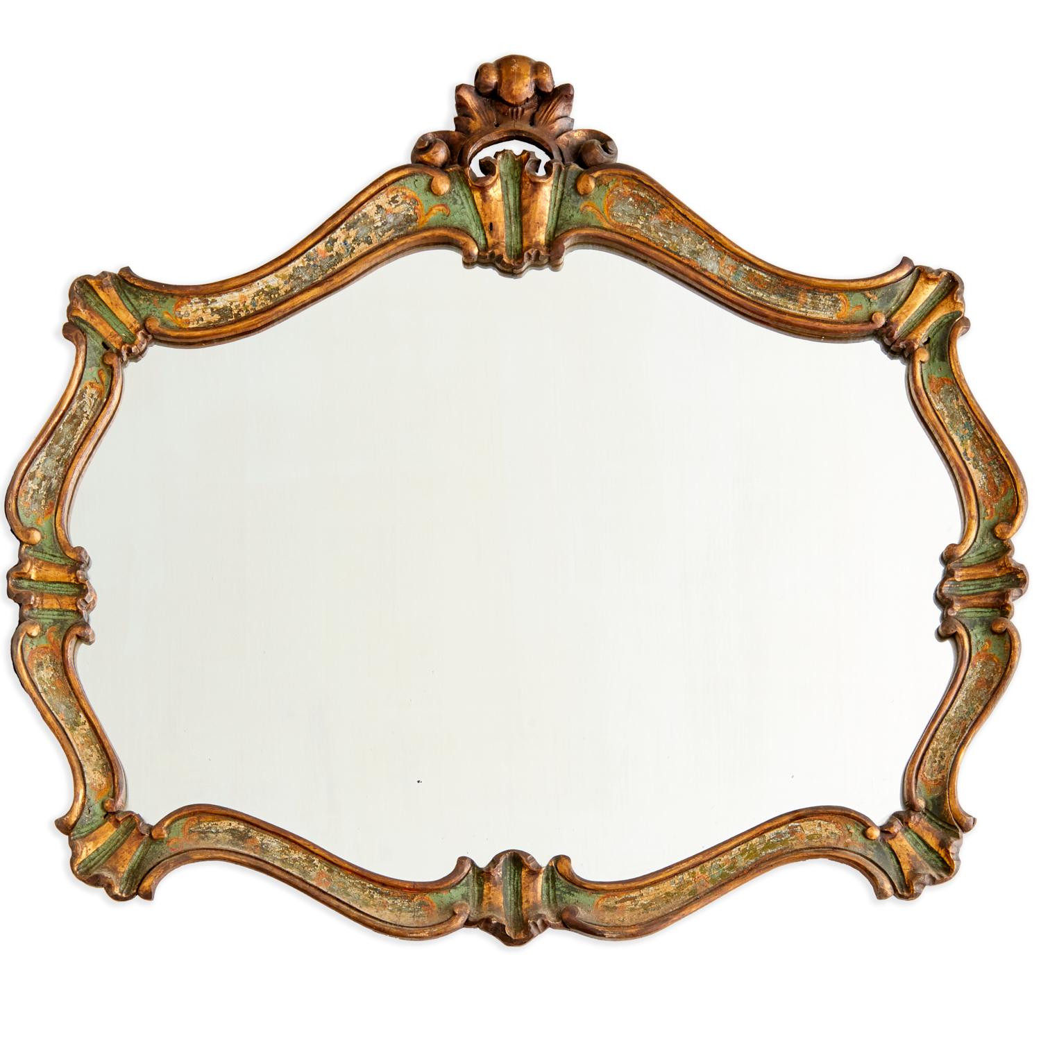 Antique Venetian Rococo Style Polychrome Painted and Parcel Gilt Wall Mirror 2
