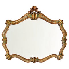 Antique Venetian Rococo Style Polychrome Painted and Parcel Gilt Wall Mirror