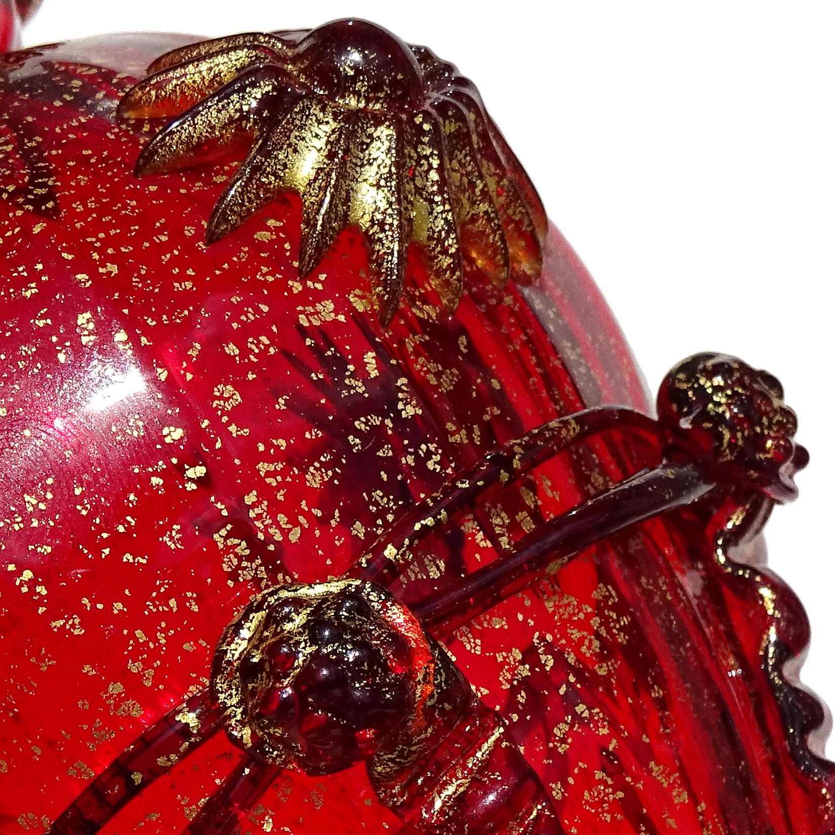Victorian Antique Venetian Ruby Red Gold Flecks Italian Art Glass Ornate Table Object