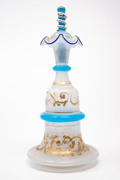 Antique Venetian Salviati Frosted Glass Decanter with Turquoise Rings and Snake-