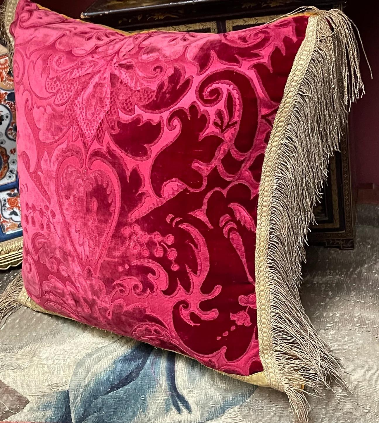 Large Impressive  Cushion

Finest quality Venetian silk velvet panel Circa 1900

Edged with 18th century metallic tassel fringe

Backed with antique Mohair velvet

Good antique condition with gentle signs of wear commensurate with age and use

All
