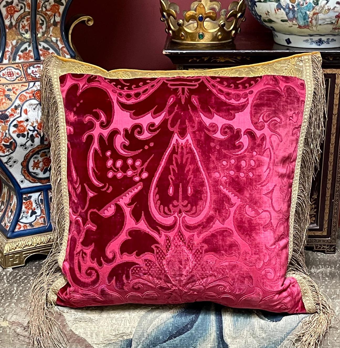 Hand-Crafted Antique Venetian Silk Velvet Pillow For Sale