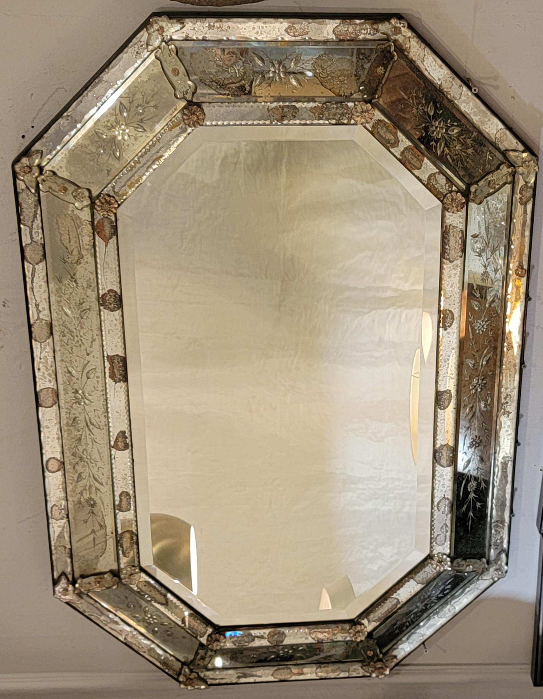 Antique Venetian Smoked Mirror Eglomise and Chain Beveling 1
