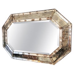 Antique Venetian Smoked Mirror Eglomise and Chain Beveling