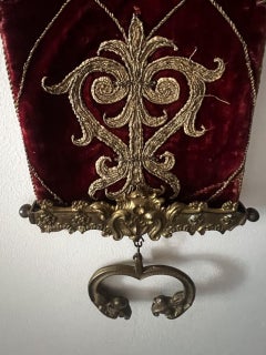 Antique Venetian Solid Bronze Servant Bell with Red Velvet and Bronze Bell Pull