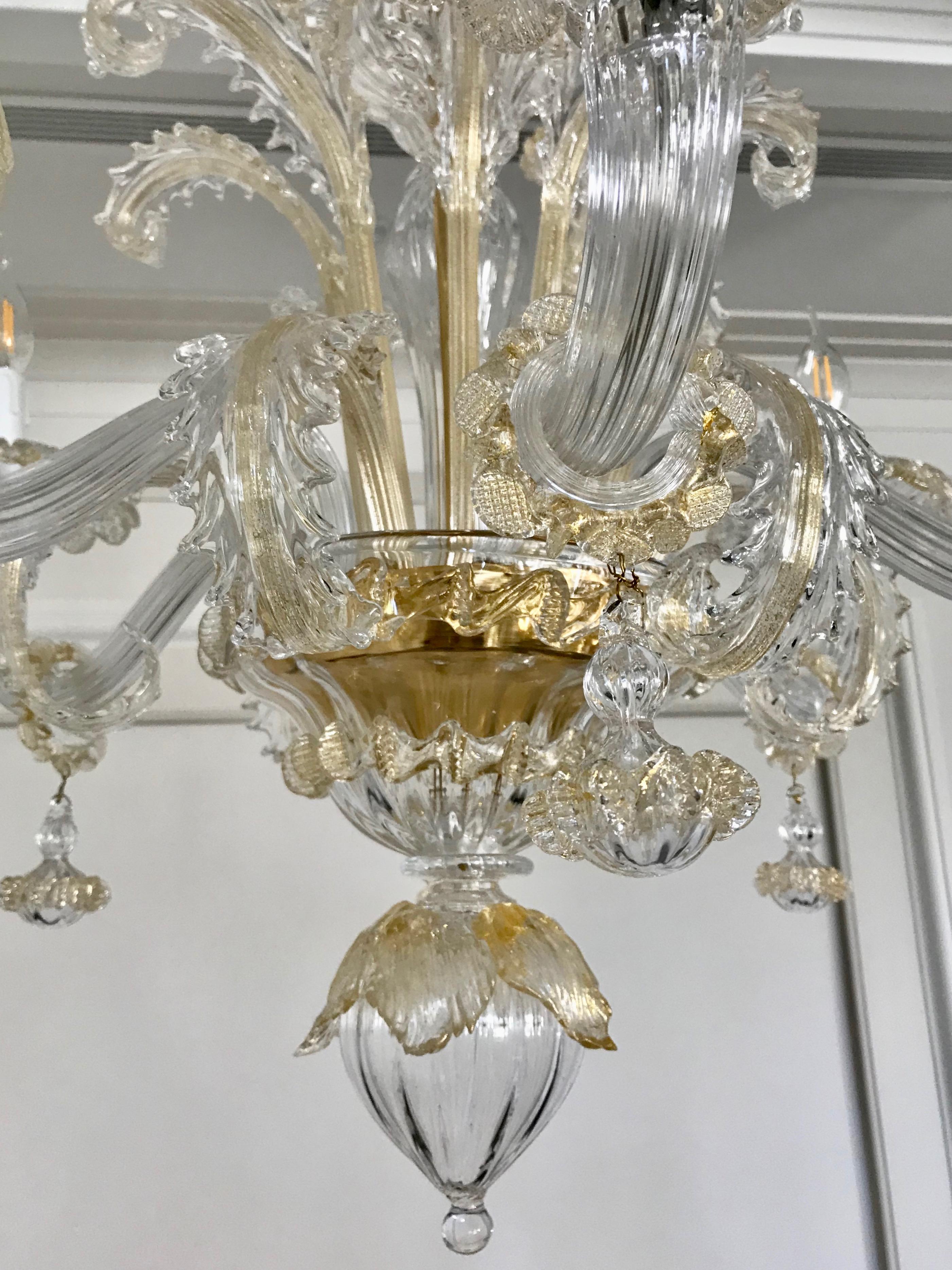 Venetian Baroque Style 9-Light Crystal Pure Gold Murano Glass Modern Chandelier For Sale 4