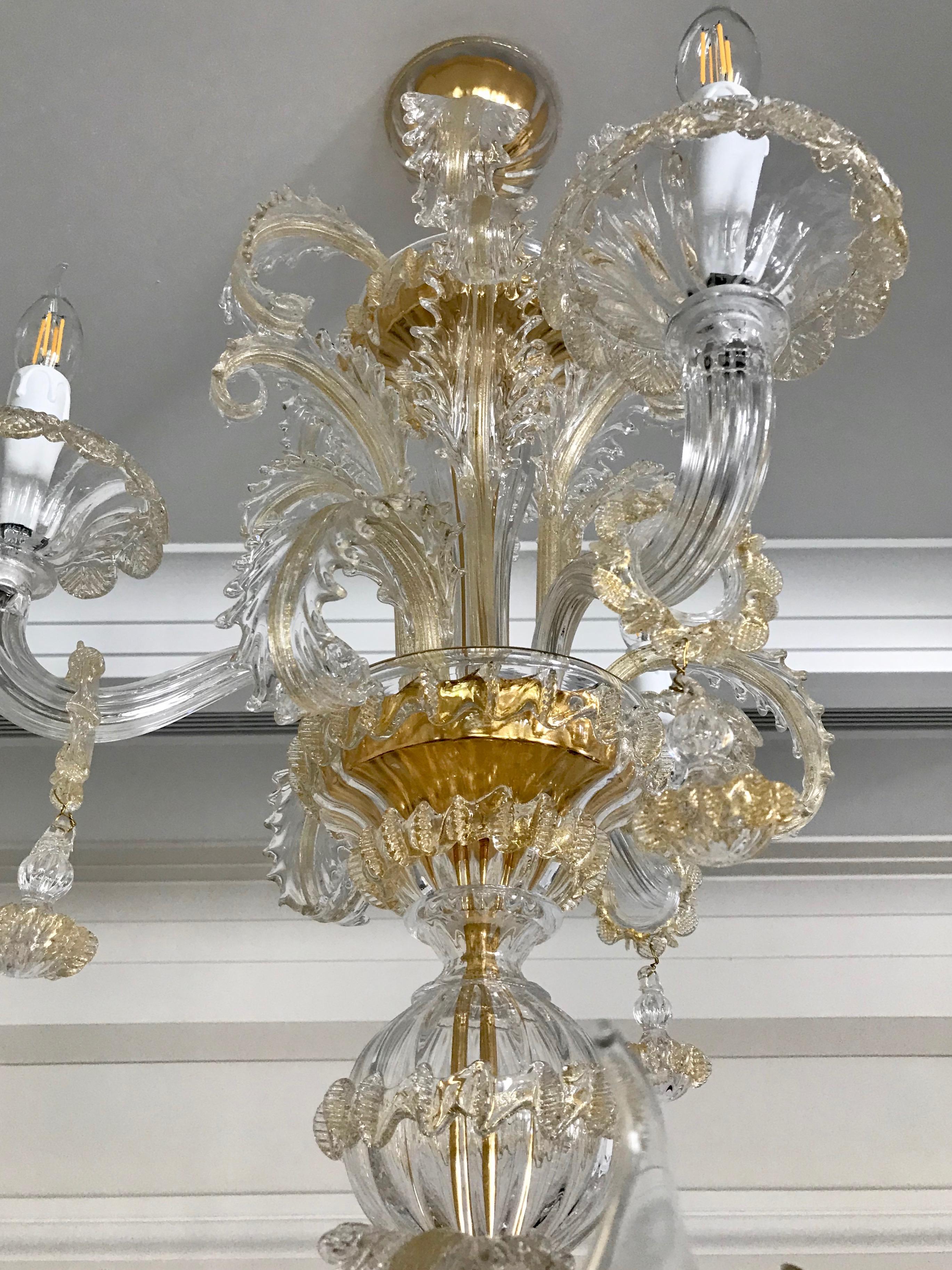 Venetian Baroque Style 9-Light Crystal Pure Gold Murano Glass Modern Chandelier For Sale 5