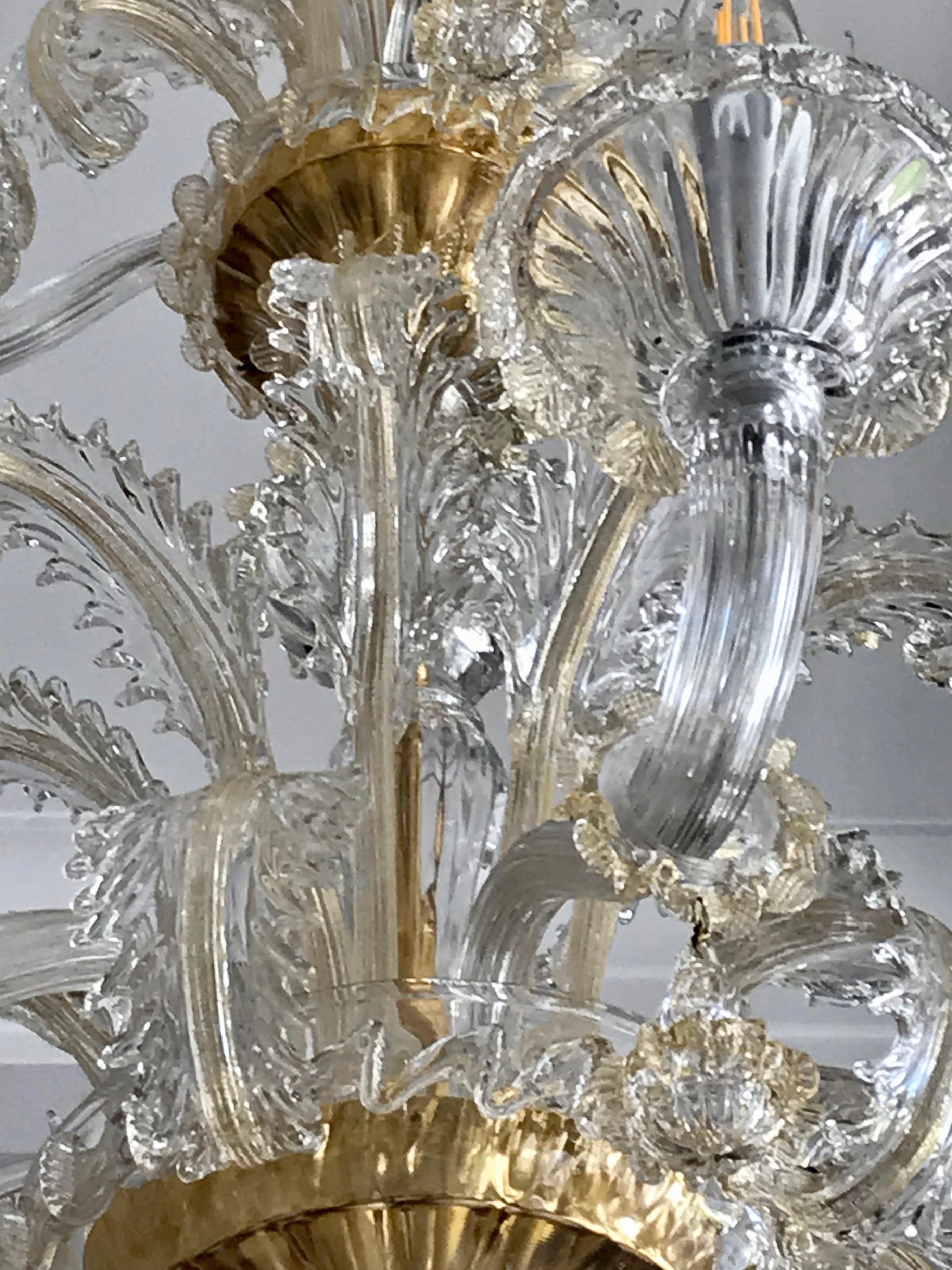 Venezianischer Barockstil, Moderner 9-Licht-Kronleuchter, Kristall, reines Gold, Muranoglas  im Angebot 8