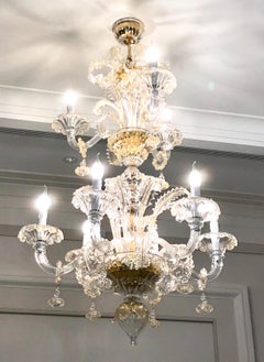Venetian Baroque Style 9-Light Crystal Pure Gold Murano Glass Modern Chandelier