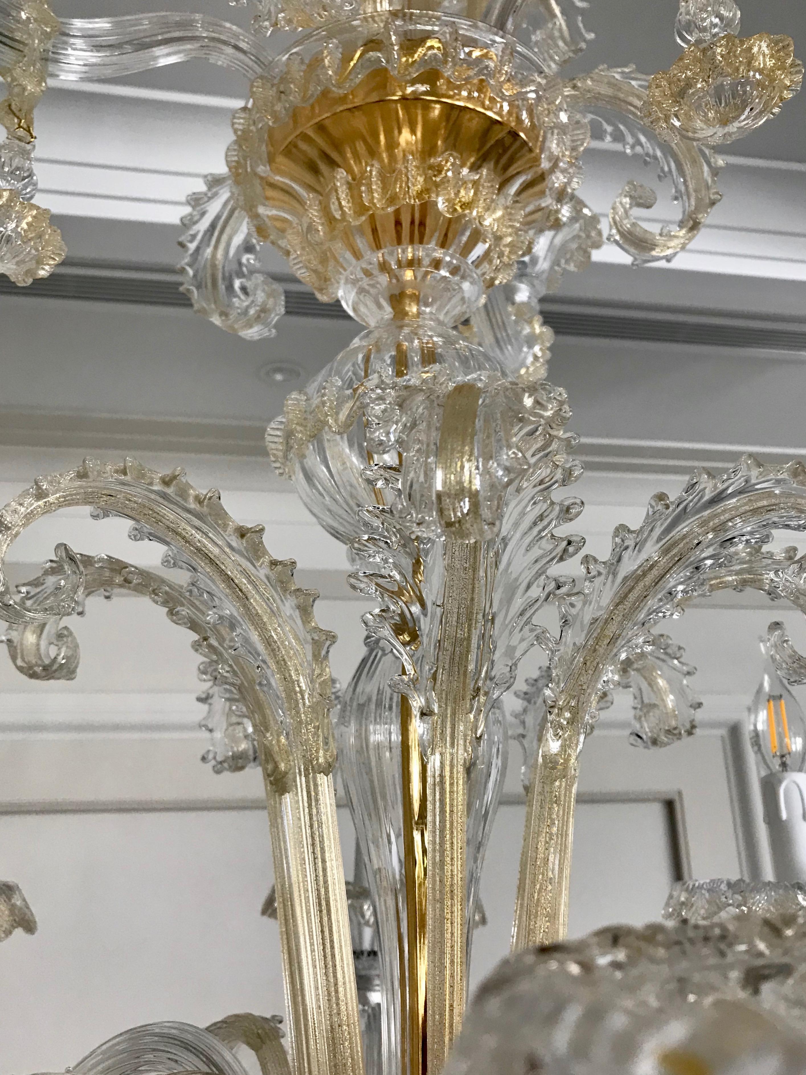 XXIe siècle et contemporain Lustre moderne de style baroque vénitien à 9 lumières en cristal, or pur et verre de Murano en vente