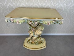 Antique Venetian Style Cherub Console Table, Baroque Revival Floral Pedestal