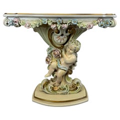 Antique Venetian Style Cherub Console Table, Baroque Revival Floral Pedestal