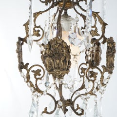 Antique Venetian Style Figural Cupid Five Light Crystal Chandelier C1900