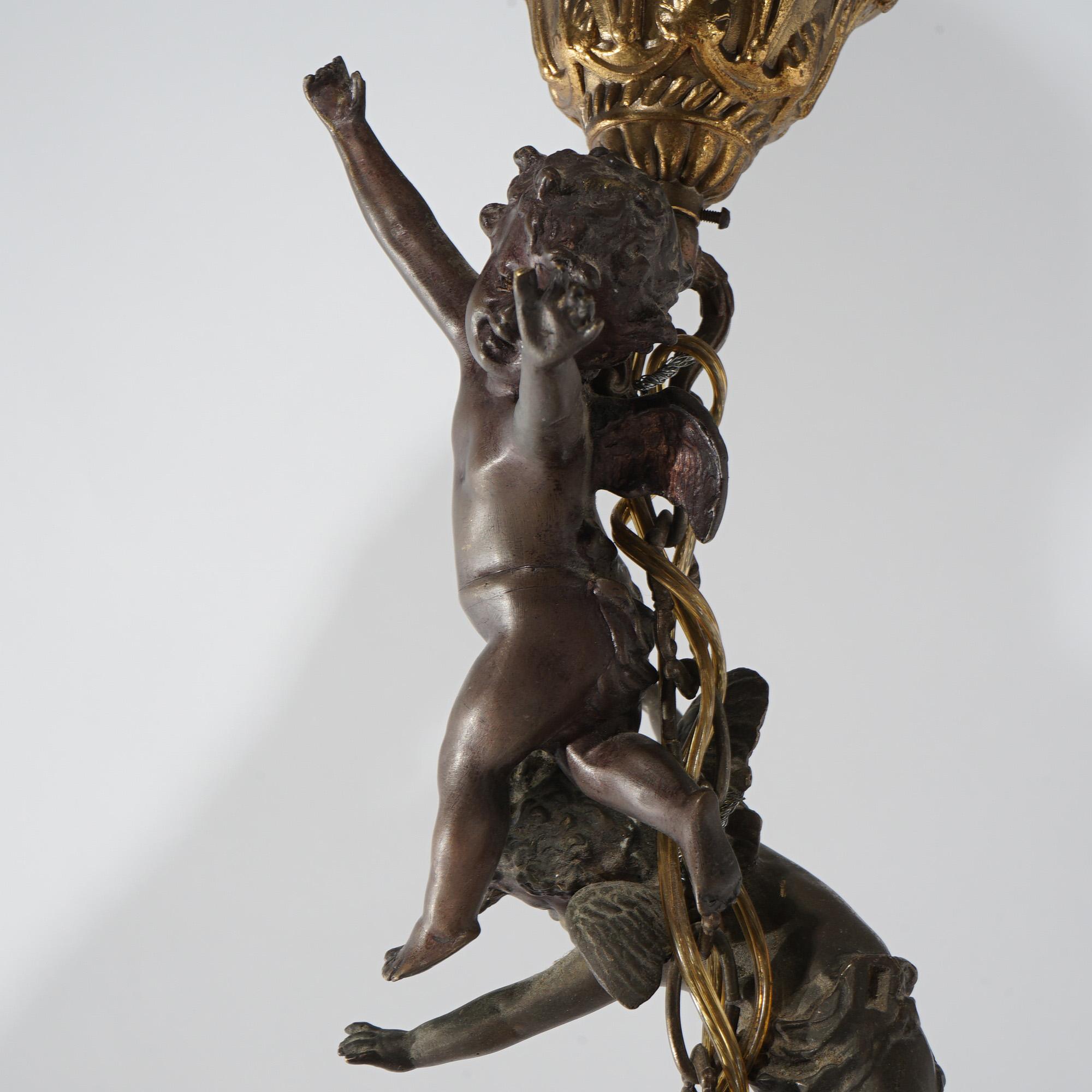 20th Century Antique Venetian Style Figural Cupid Five Light Crystal Chandelier C1900