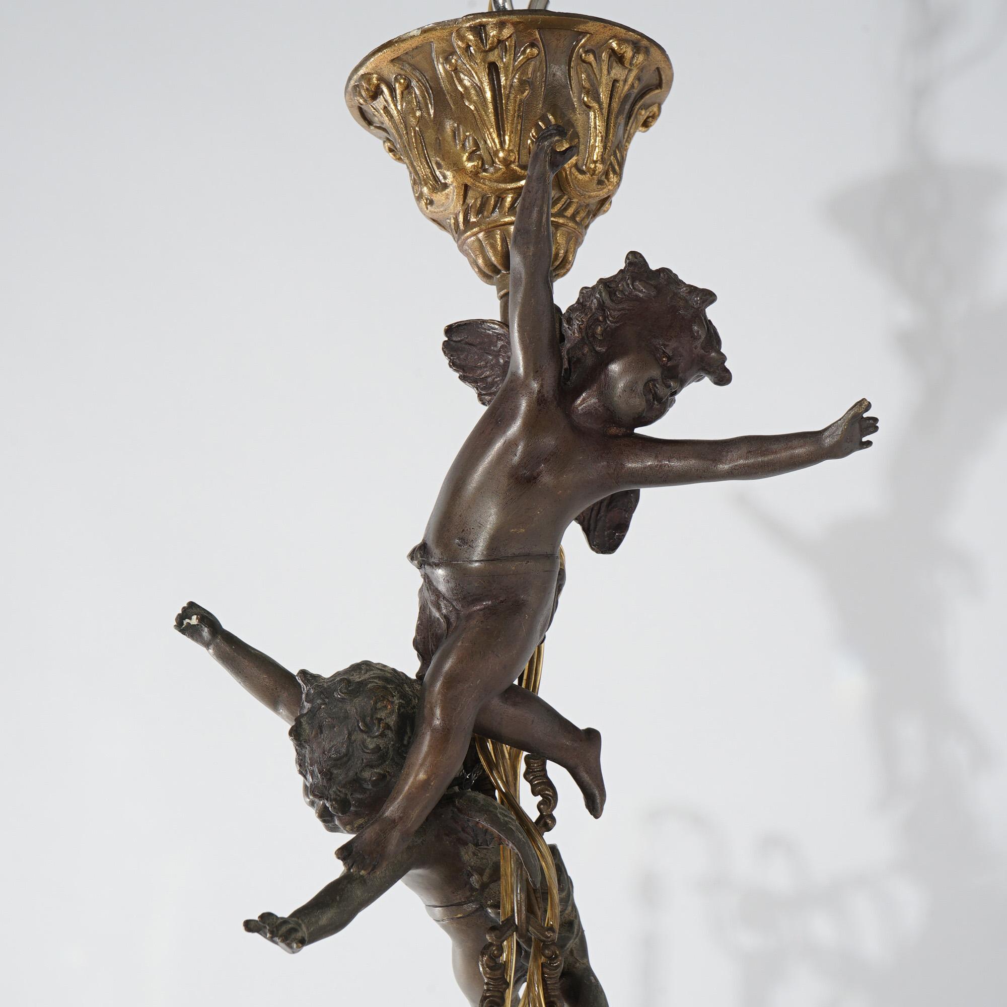 Antique Venetian Style Figural Cupid Five Light Crystal Chandelier C1900 1