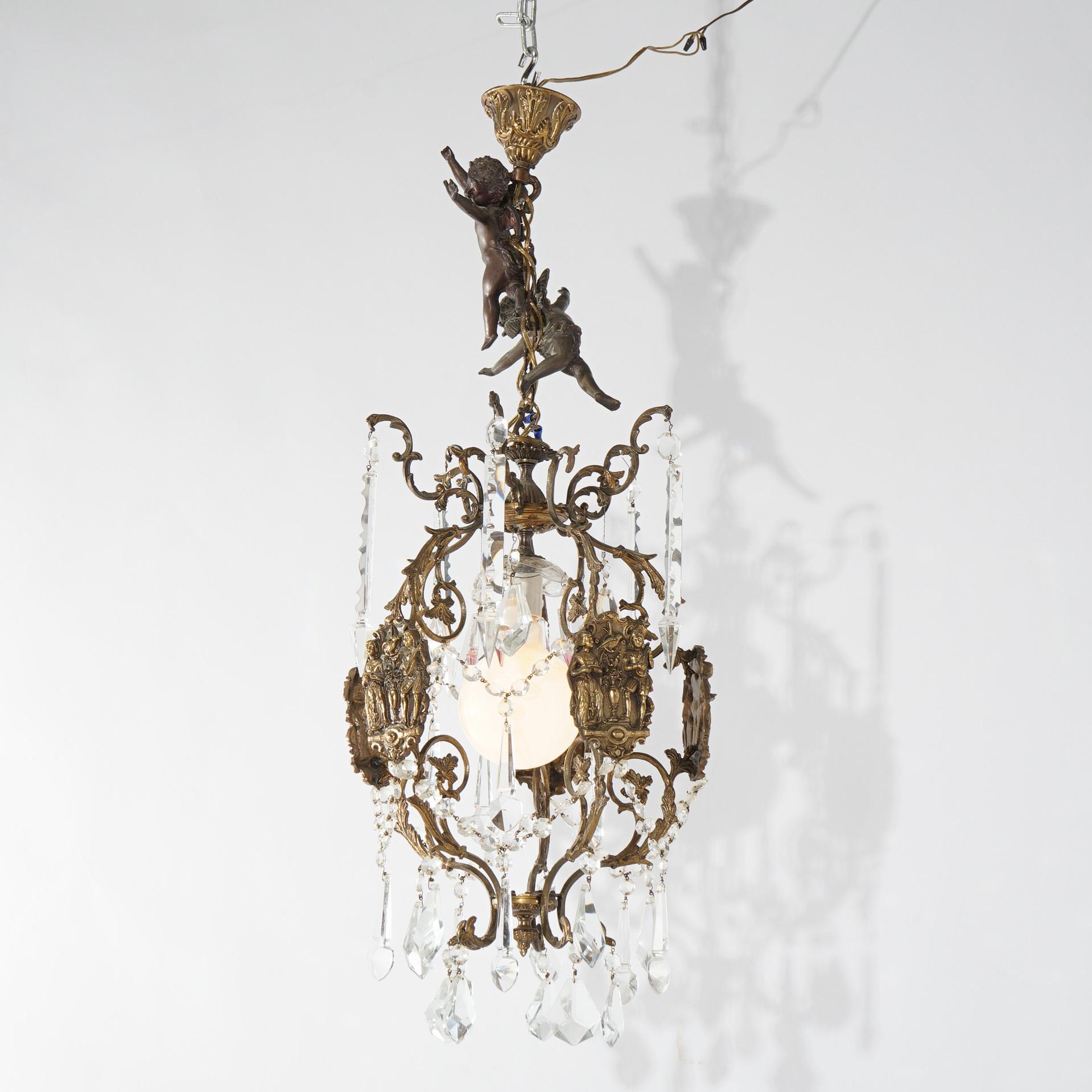 Antique Venetian Style Figural Cupid Five Light Crystal Chandelier C1900 2