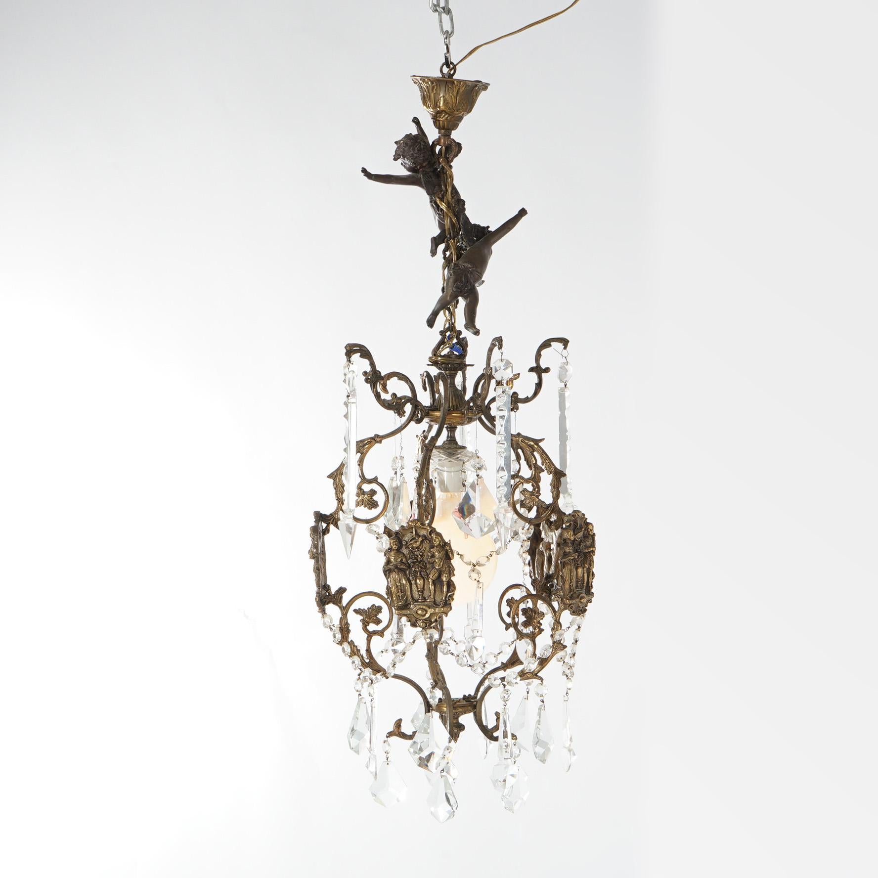 Antique Venetian Style Figural Cupid Five Light Crystal Chandelier C1900 3
