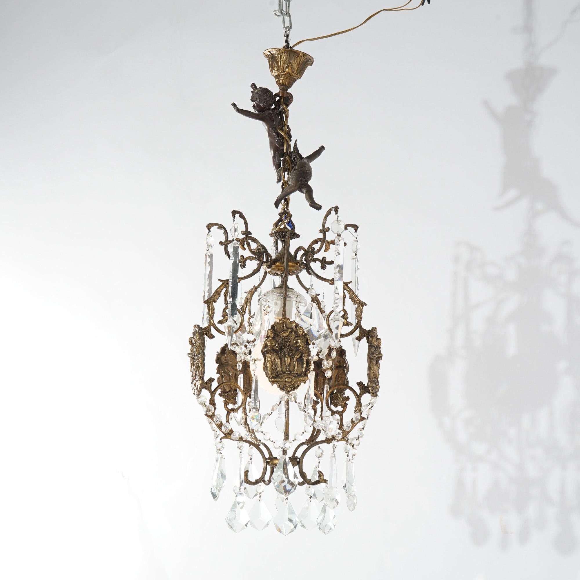 Antique Venetian Style Figural Cupid Five Light Crystal Chandelier C1900 4