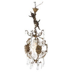 Antique Venetian Style Figural Cupid Five Light Crystal Chandelier C1900