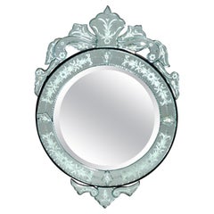 Vintage Venetian Style Floral Etched Wall Mirror, 20th Century