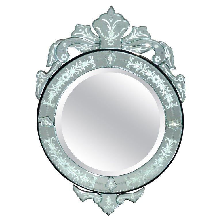 Antique Venetian Style Floral Etched Wall Mirror, 20th Century at 1stDibs