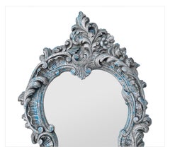 Antique Mirror en terre cuite de style vénitien argenté et bleu, circa 1950