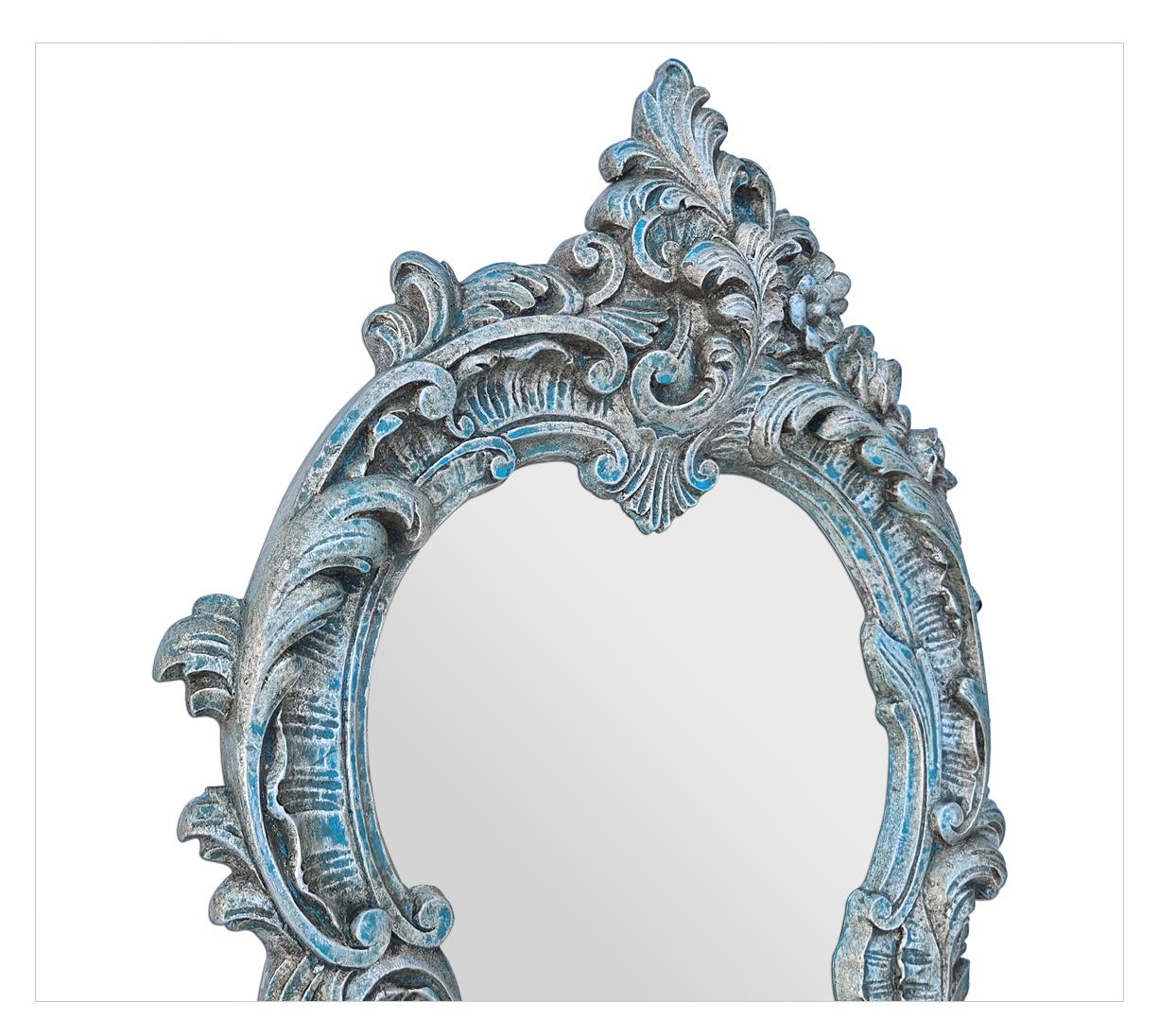 Antiker Spiegel im venezianischen Stil aus Terrakotta, versilbert und blau, um 1950 (Rokoko) im Angebot