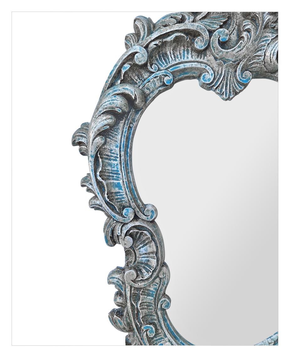 Antiker Spiegel im venezianischen Stil aus Terrakotta, versilbert und blau, um 1950 (Belgisch) im Angebot