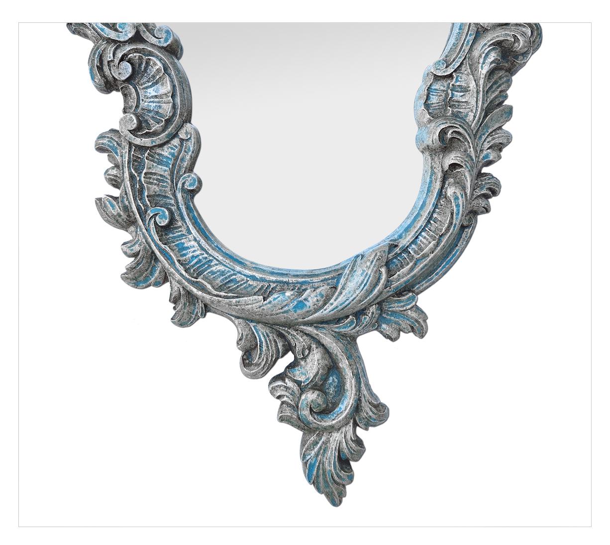Antiker Spiegel im venezianischen Stil aus Terrakotta, versilbert und blau, um 1950 (Versilbert) im Angebot