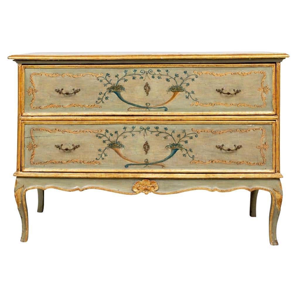 Color Coomode Antique Venetian Style Paint Decorated Commode For Sale at 1stDibs