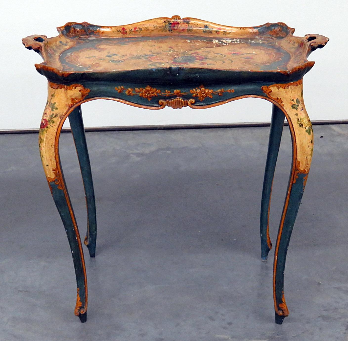 Antique Venetian paint decorated tray / coffee table.