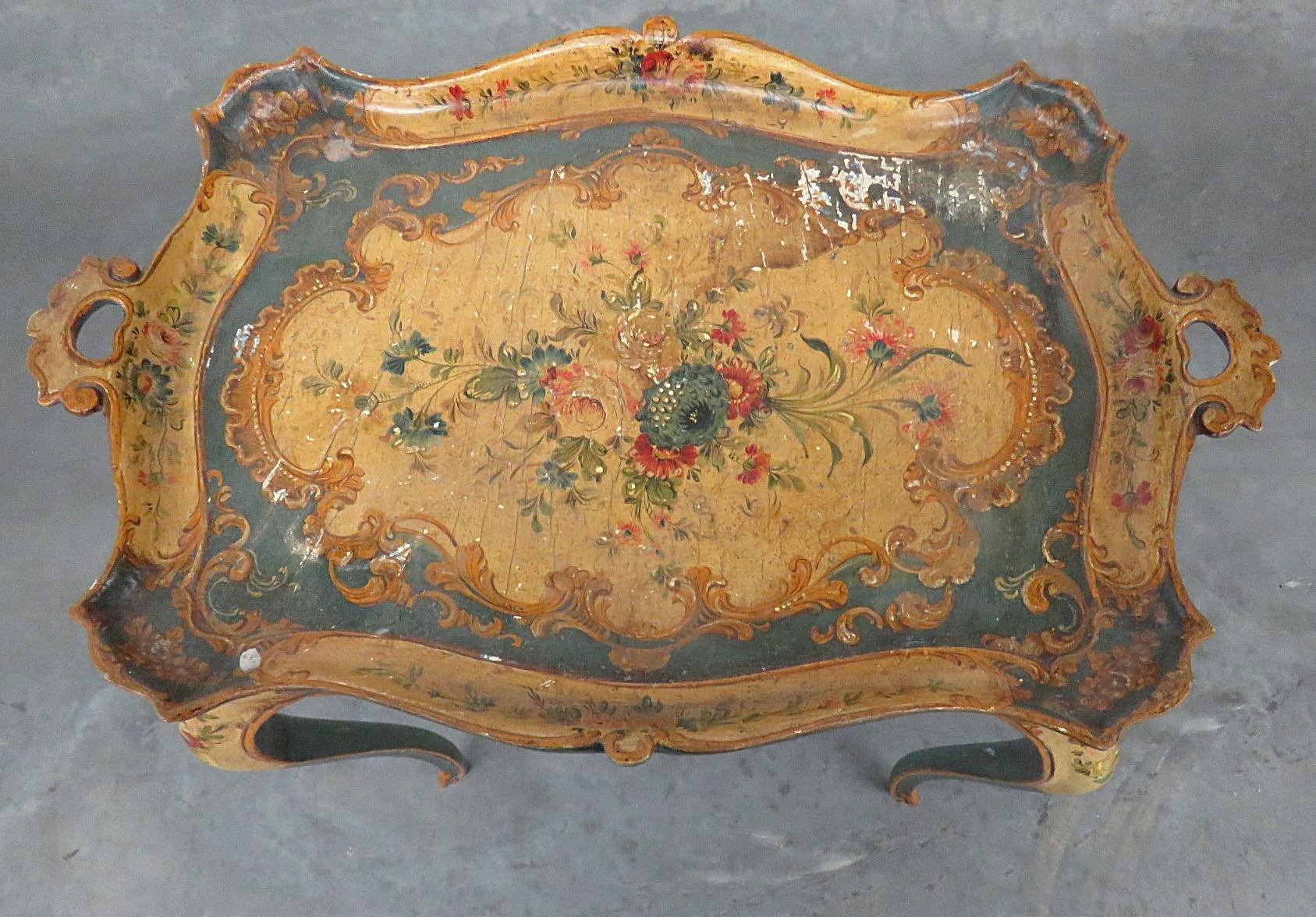 Italian Paint Decorated Antique Venetian Center Tray Table C1920s