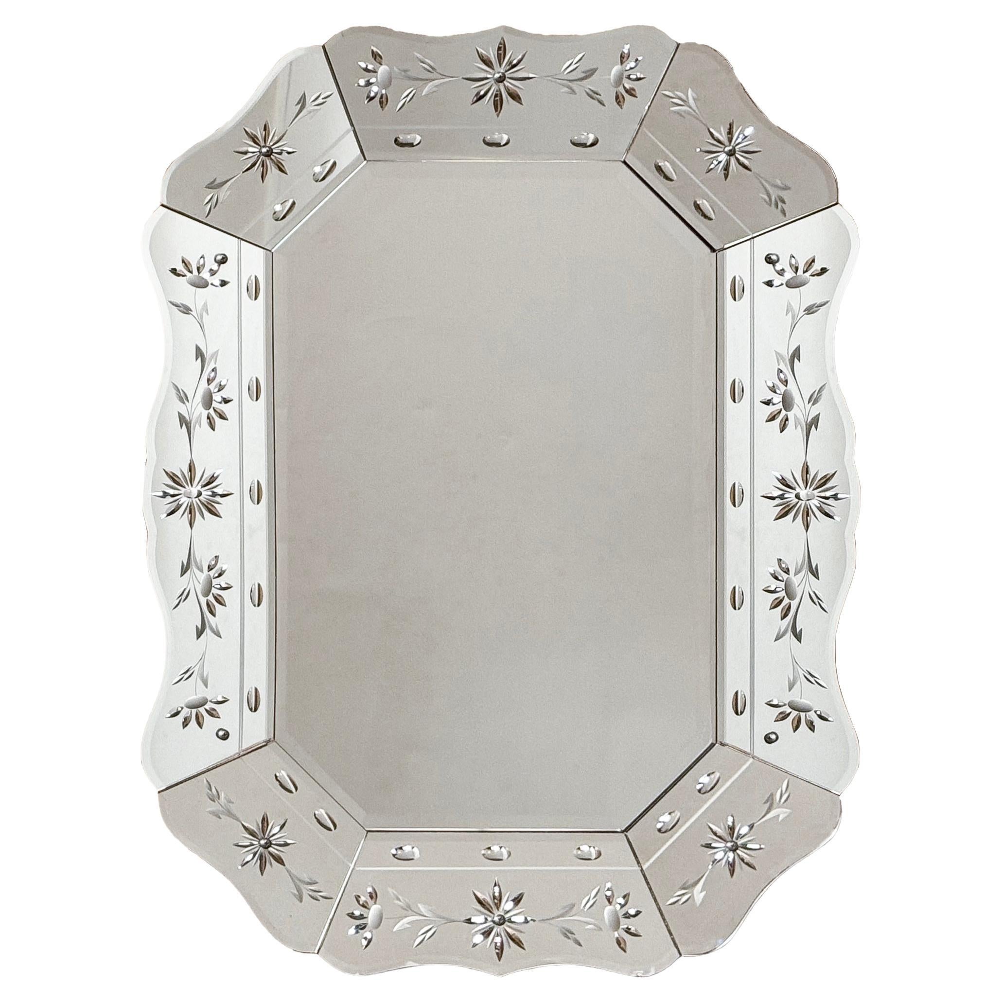 Antique Venetian Wall Mirror with Mirrored Frame