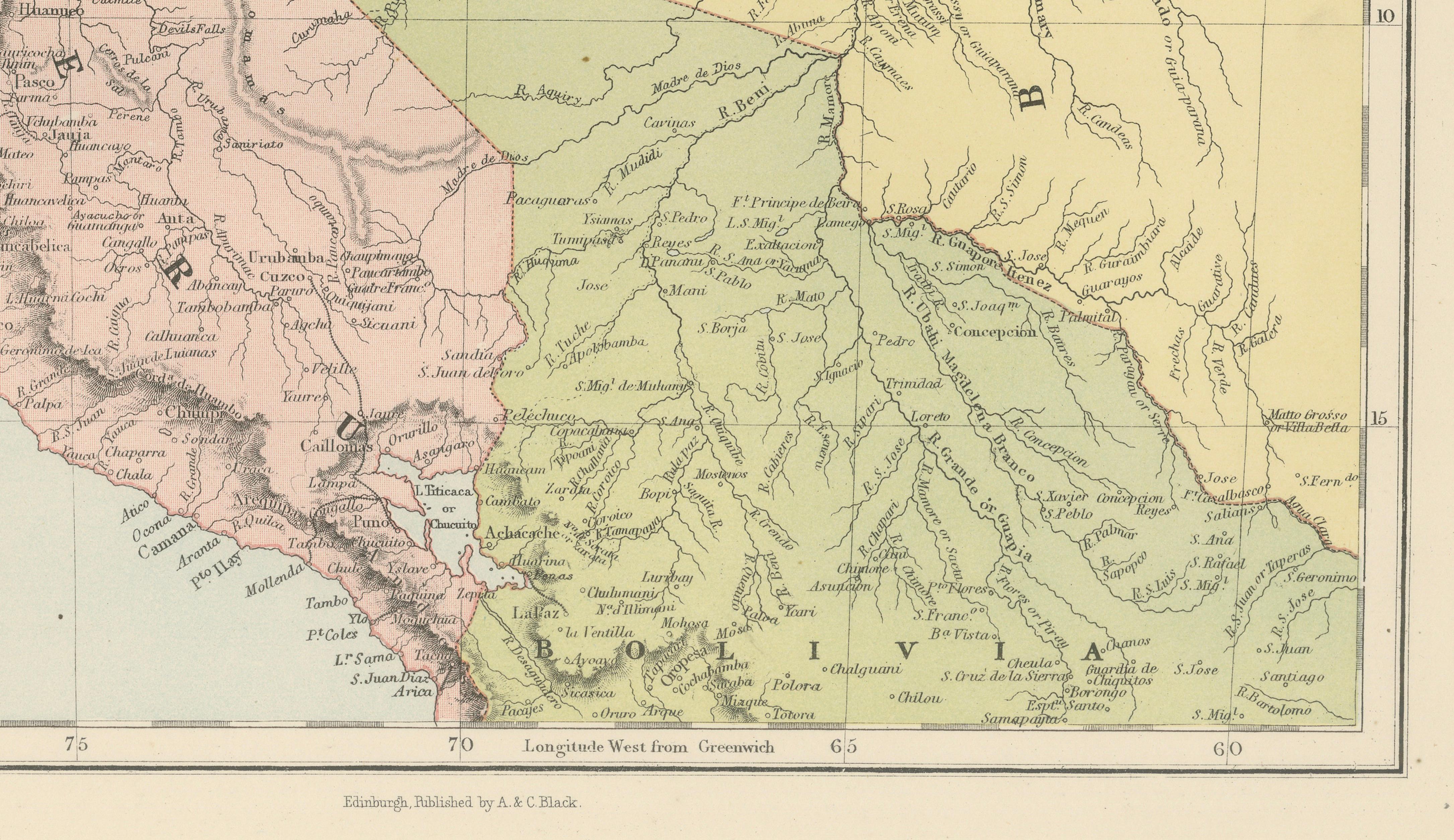 Antique Venezuela, Colombia, Ecuador & Peru Map, Bartholomew, 1884