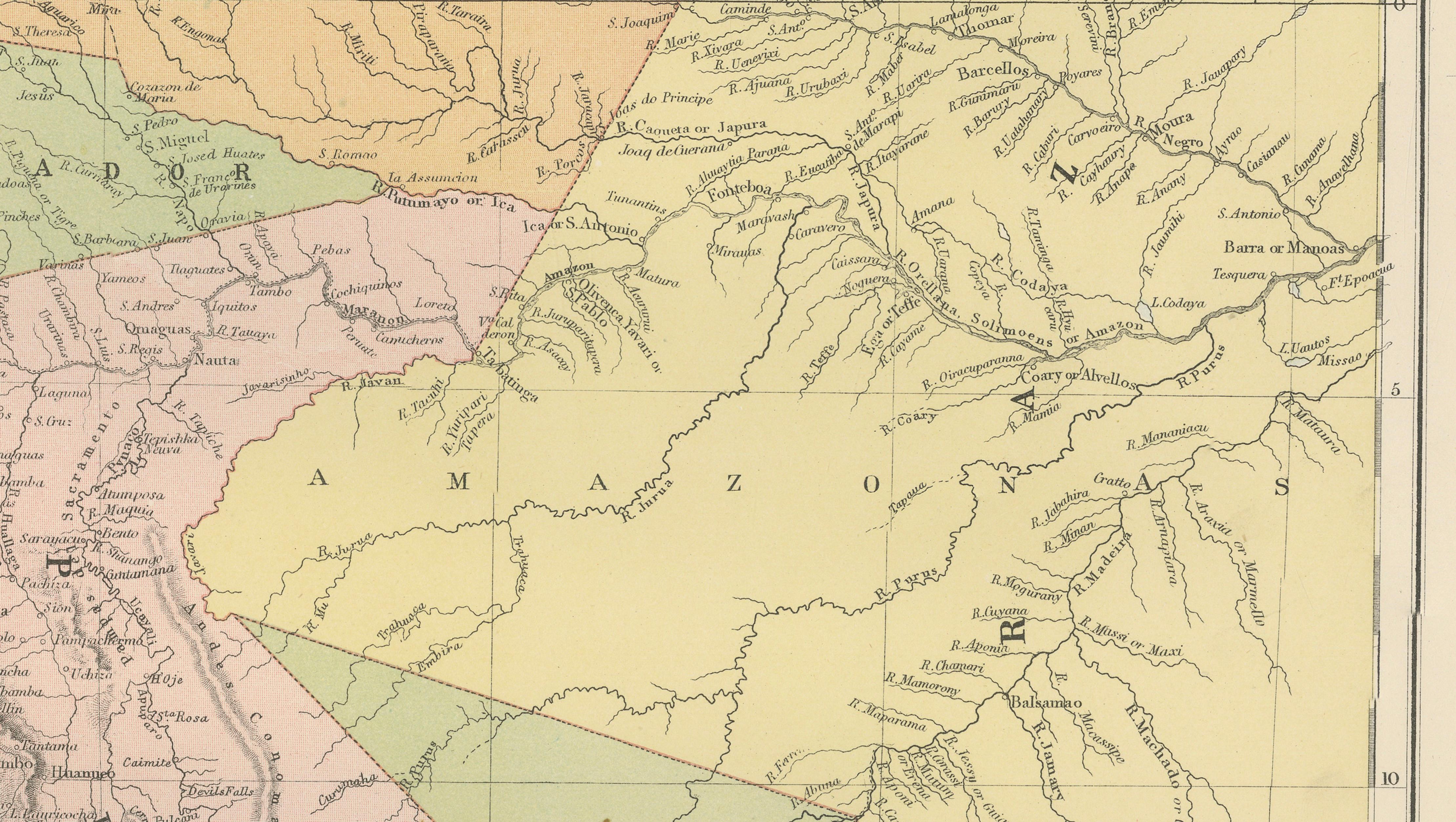 Antique Venezuela, Colombia, Ecuador & Peru Map, Bartholomew, 1884