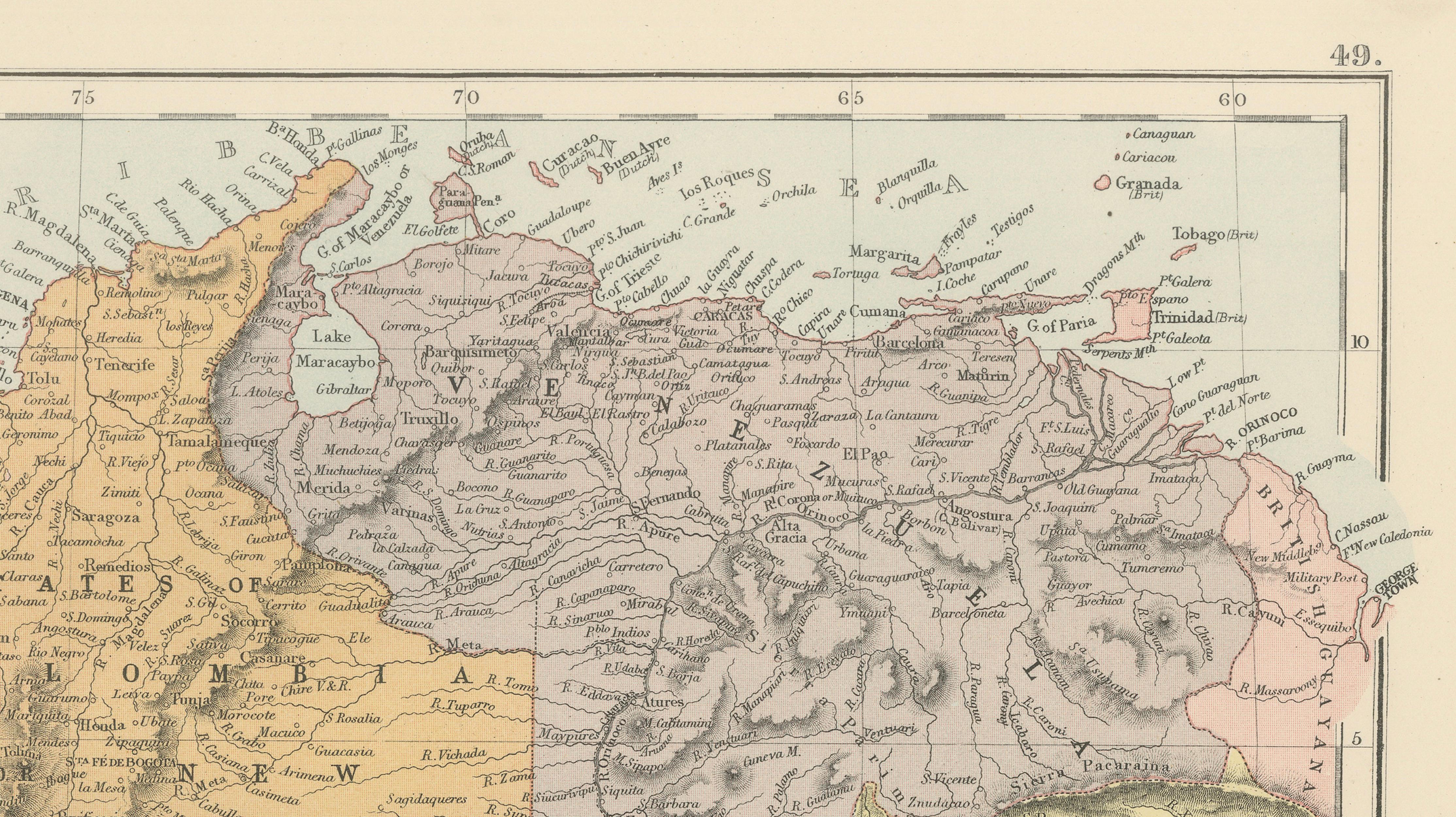 Antique Venezuela, Colombia, Ecuador & Peru Map, Bartholomew, 1884