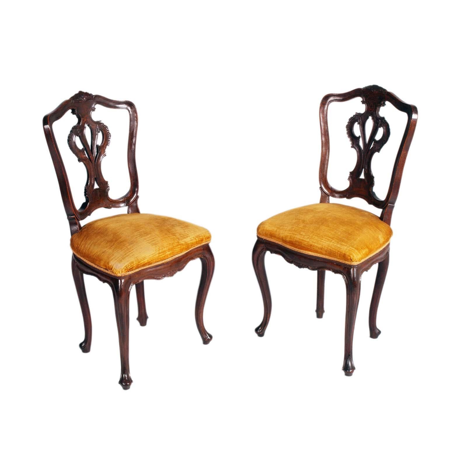 Hand-Carved Antique Venice Walnut Four Louis XVI Chairs , still usable, by Vincenzo Cadorin For Sale