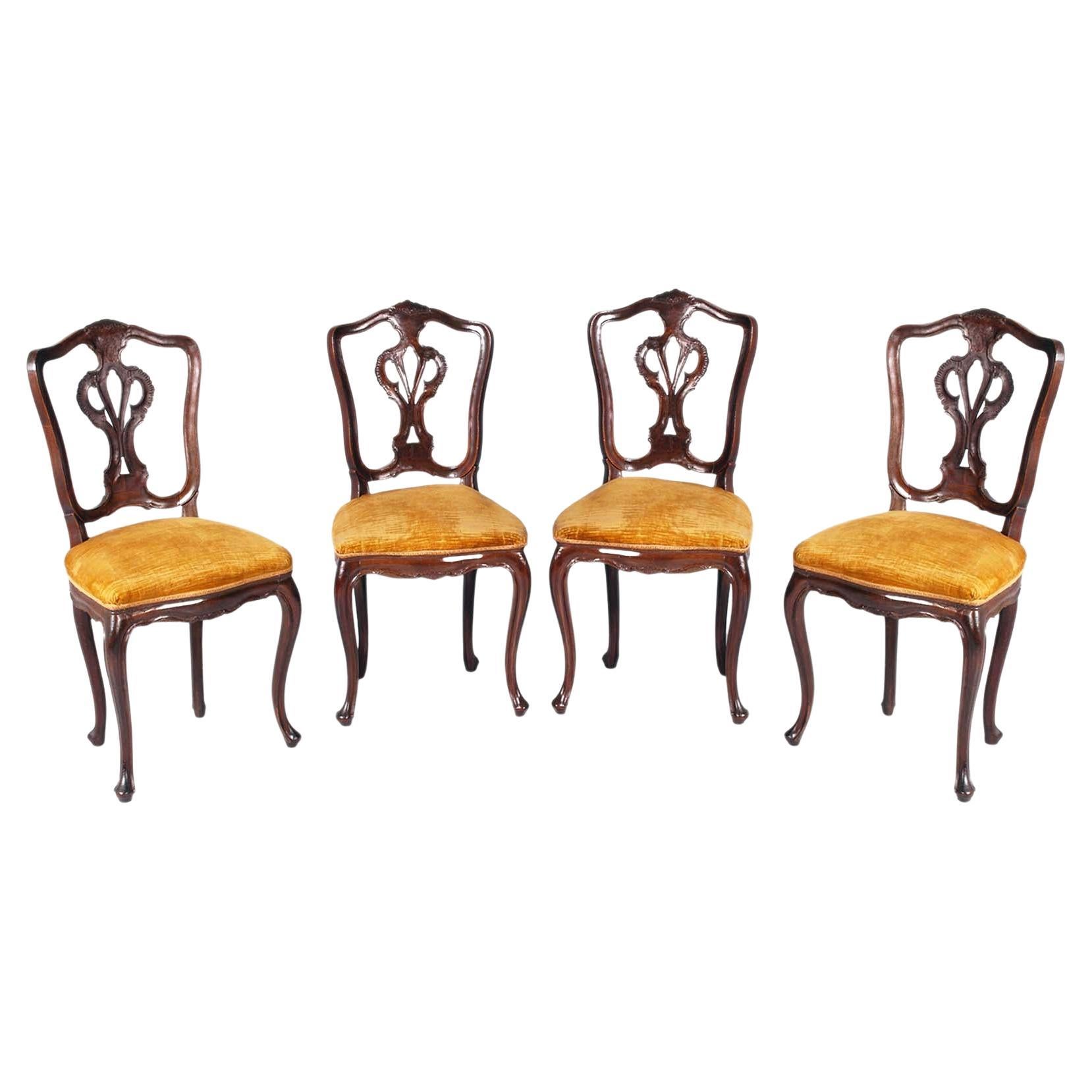 Antique Venice Walnut Four Louis XVI Chairs , still usable, by Vincenzo Cadorin