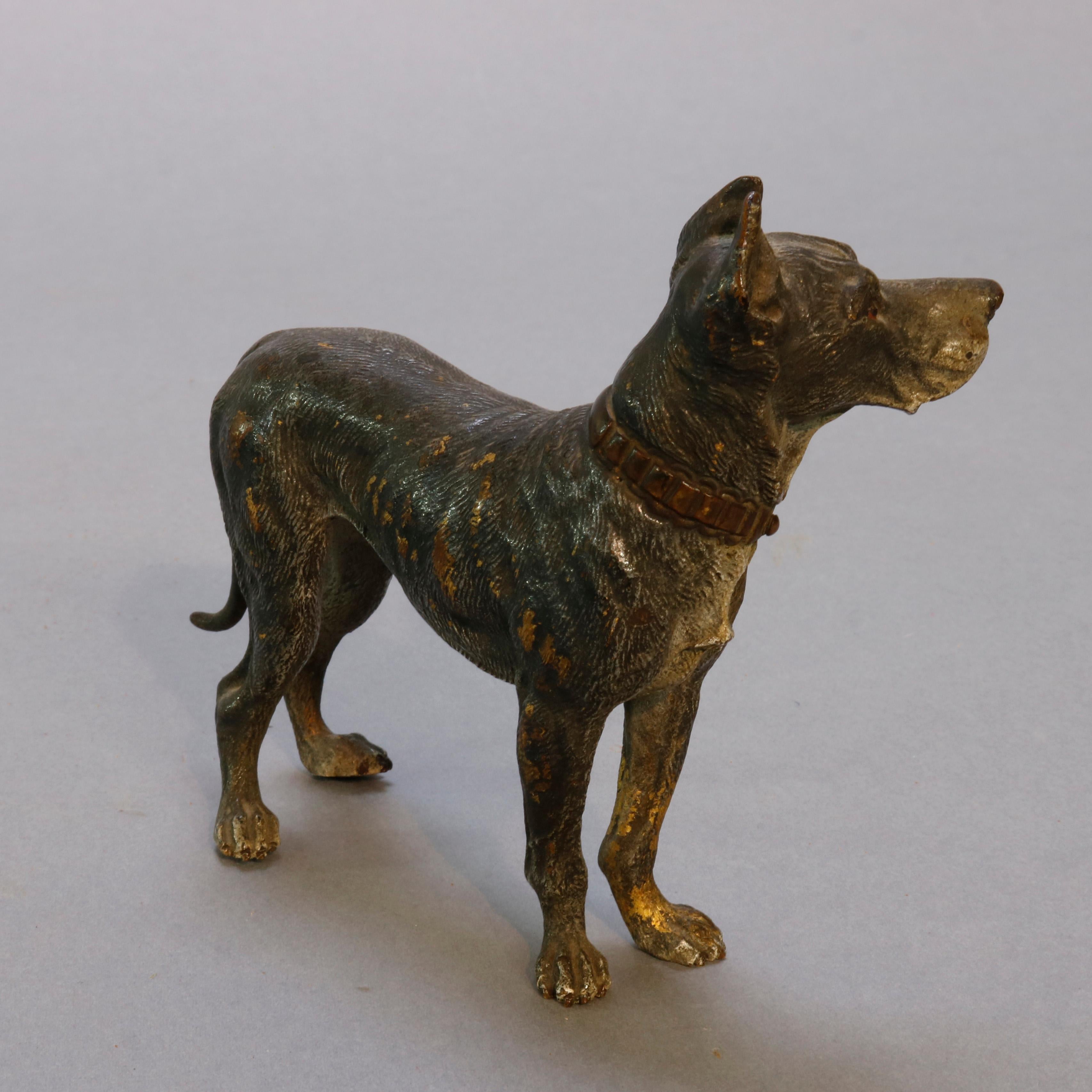 Cast Antique Vienna Cold Painted Bronze Dog, Great Dane, circa 1900
