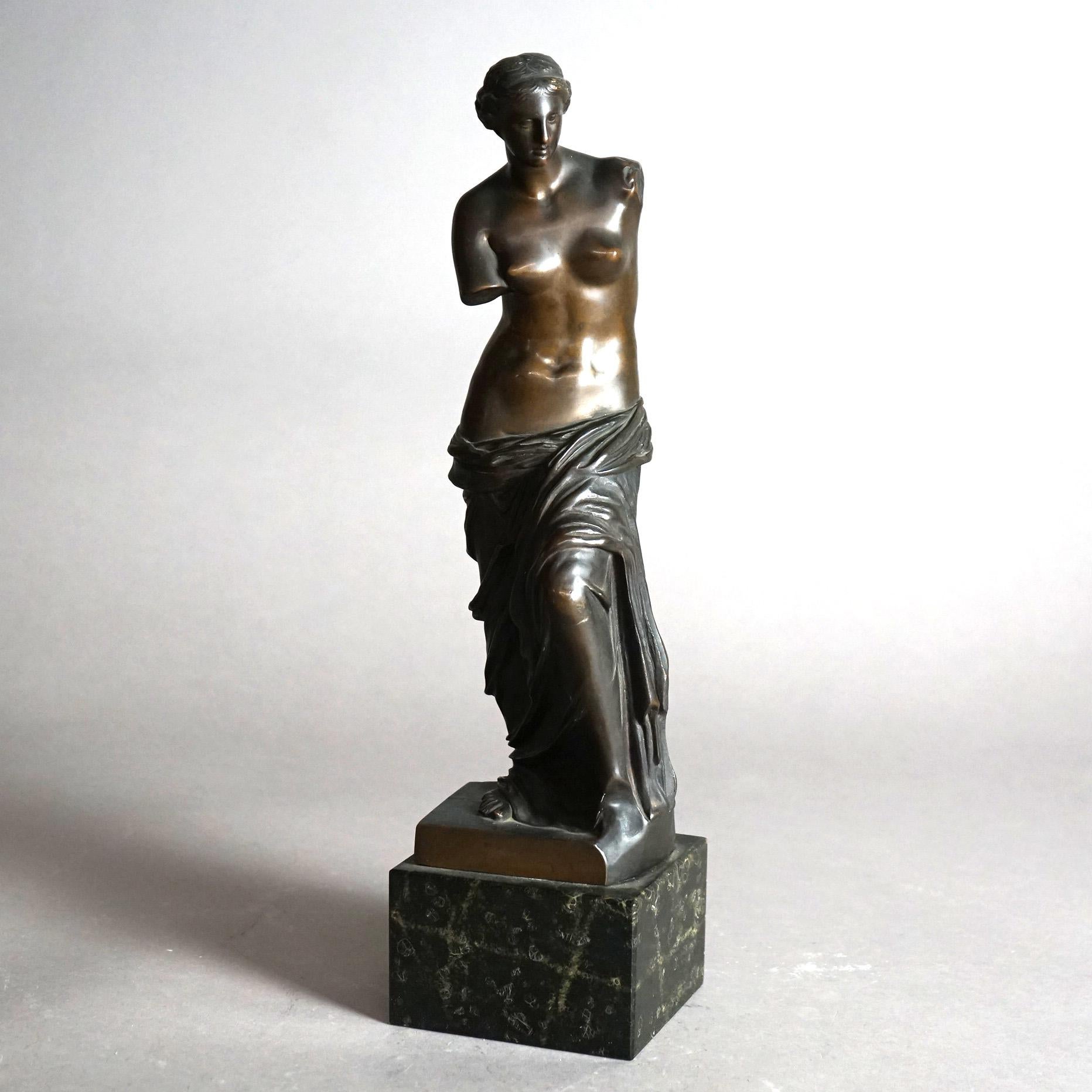 Cast Antique Venus De Milo Bronze Sculpture on Black Marble Plinth 19th C