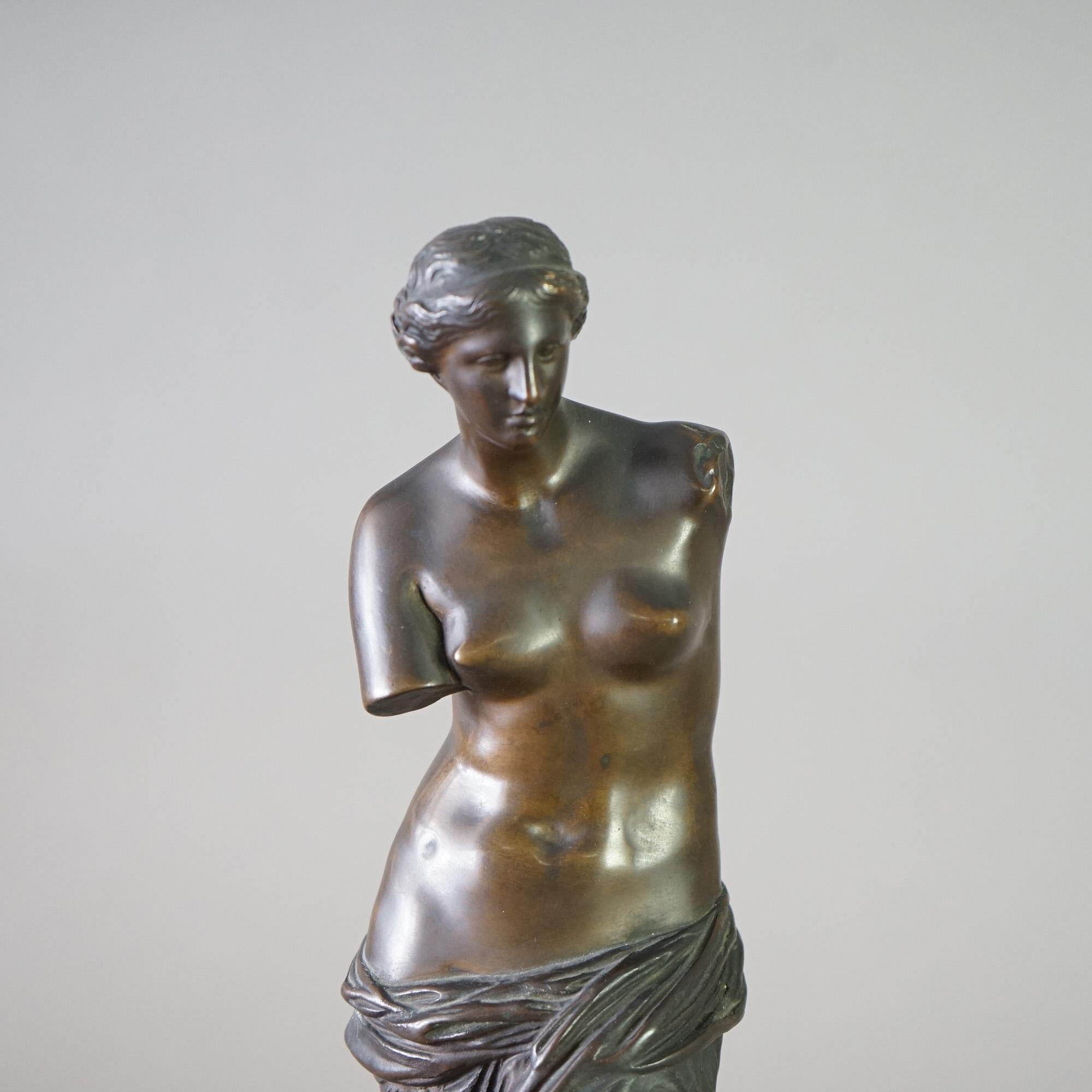 19th Century Antique Venus De Milo Bronze Sculpture on Black Marble Plinth 19th C